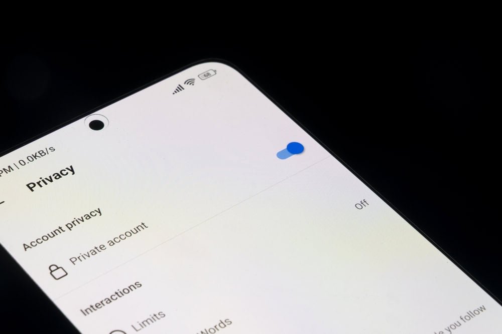 Opção para deixar sua conta privada