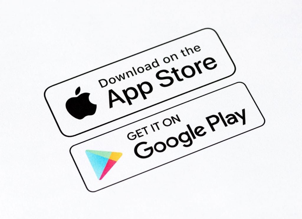 Logos de App Store e Play Store