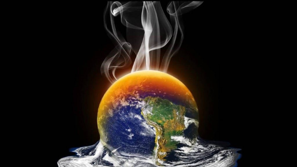 Fumaça saindo do alto do planeta Terra