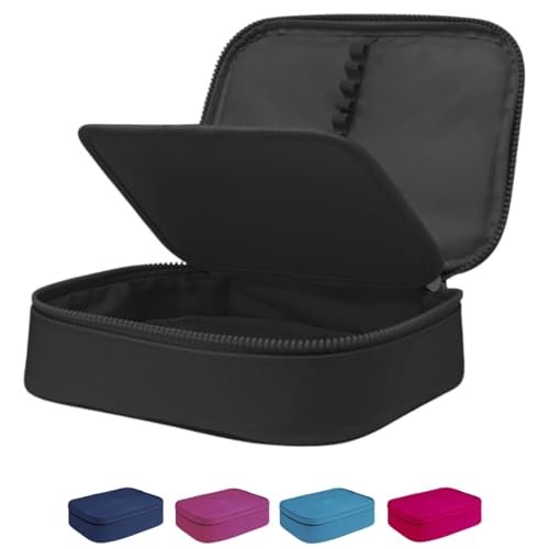 Estojo Escolar Box Grande Infantil Organizador Para Lapis Feminino Masculino Nylon Com Divisoria Necessarie Ziper Resistente Marca Calmfy - Preto
