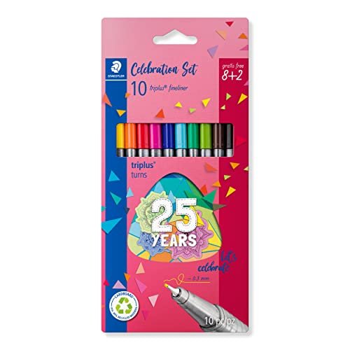 STAEDTLER Caneta Ponta Fina Triplus Fineliner 0.3mm Estojo 8 Cores Sortidas + 2-334 BK10 TA - Corpo Ergonômico Triangular – Ideal para Escrita e Bullet Journal