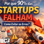 Tela digital com gráficos em queda e múltiplas janelas sobrepostas, representando o colapso e a complexidade no ambiente de startups