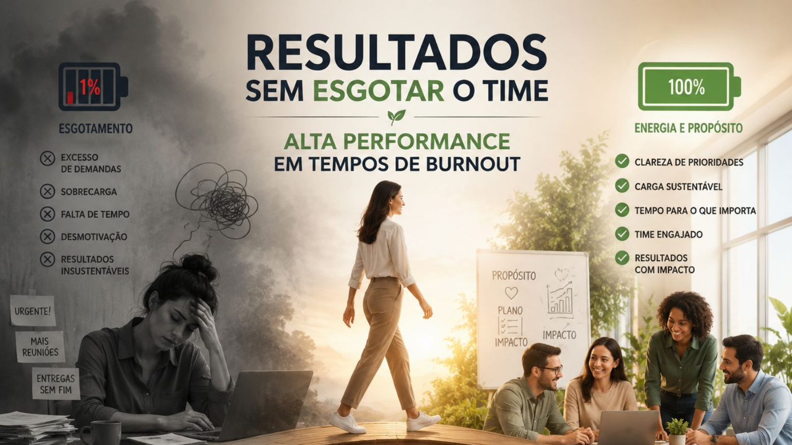 Alta performance deixou de ser sobre pressão constante. Em um cenário de avanço do burnout, líderes mais preparados entendem que resultados sustentáveis dependem de equipes saudáveis, engajadas e emocionalmente seguras.