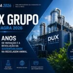 DUX Grupo celebra 15 anos de atuação na FENAGRA 2026 apresentando tecnologias voltadas à sustentabilidade industrial, controle de odores e aumento de produtividade na agroindústria brasileira.
